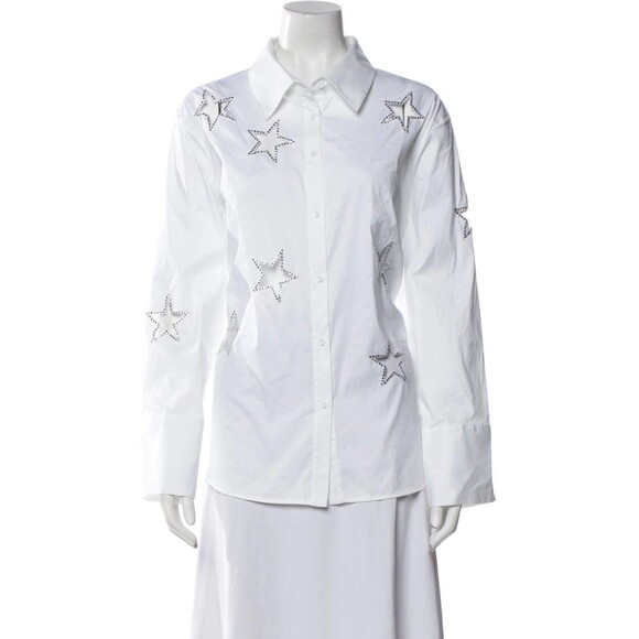 NWT Muy Muy Women Shirt ButtonUp 100%Cotton Stone Silver Bell Decorative Xlarge - Picture 1 of 10